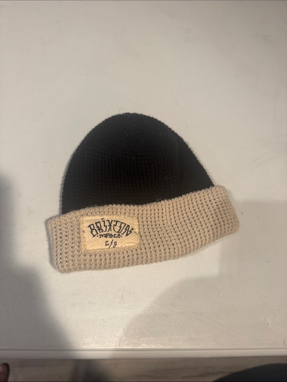 Brixton Black and Beige Waffle Knit Cuffed Beanie